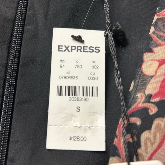 NWT Express Metallic Puff Sleeve Floral Deep V Dress Size Small - Picture 9 of 10